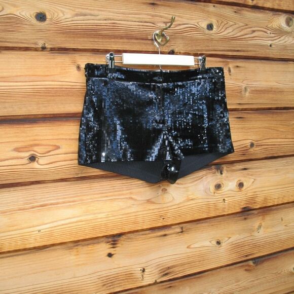 NWOT Black Mid Rise Sequin Shorts - Picture 3 of 8